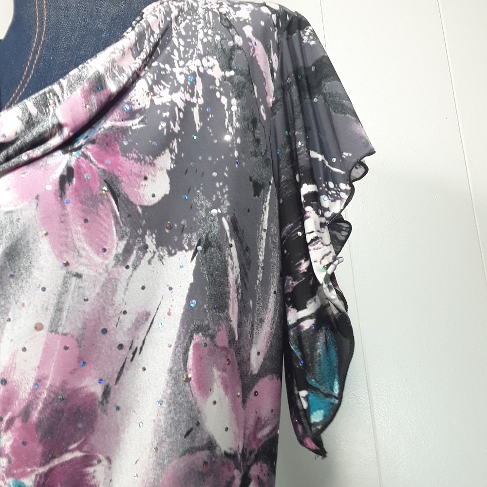 Brittany black floral rhinestone embellished droop neck shirt medium - Picture 6 of 9